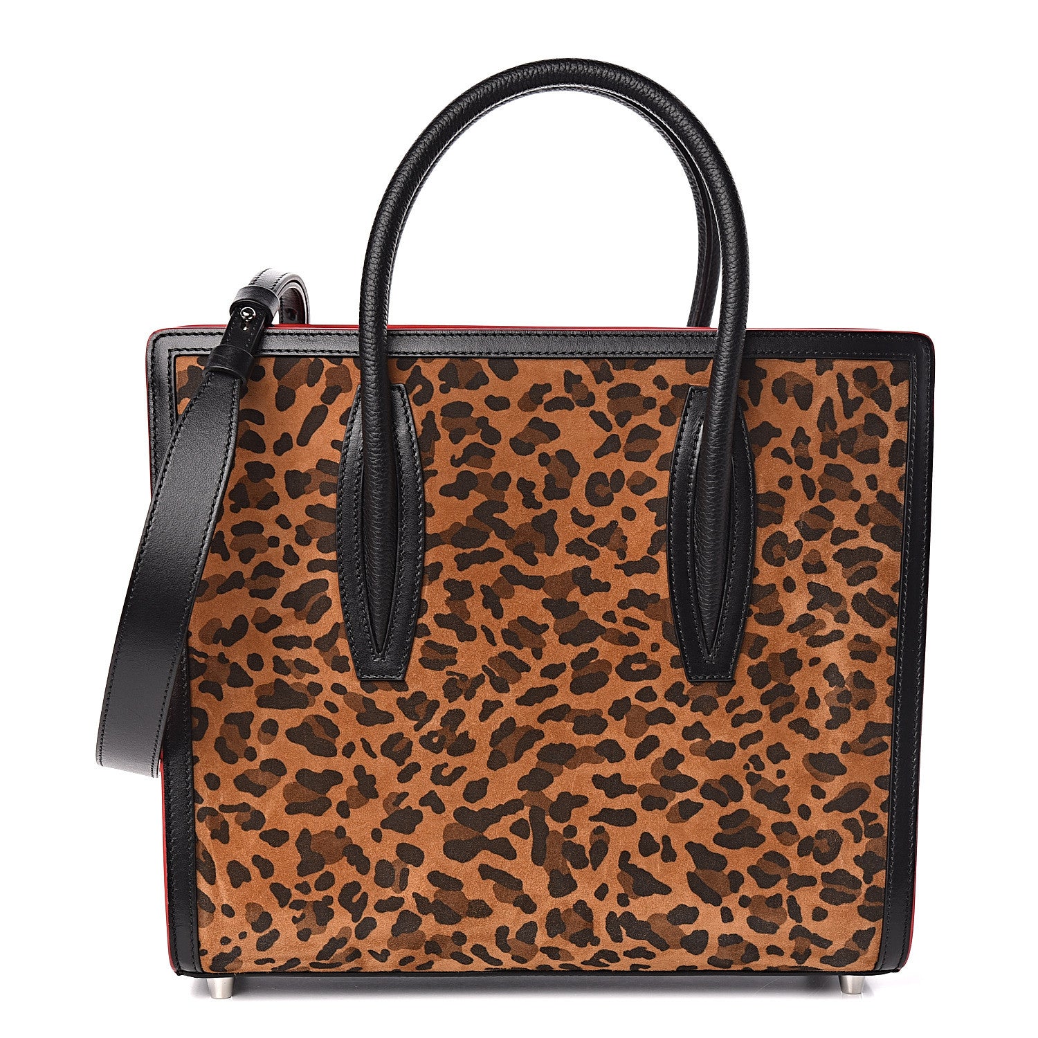 Christian Louboutin Calfskin Empire Pony Hair Leopard Print Studded Medium Paloma Red Brown 1 of 10