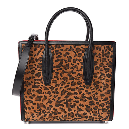 Christian Louboutin Calfskin Empire Pony Hair Leopard Print Studded Medium Paloma Red Brown 1 of 10