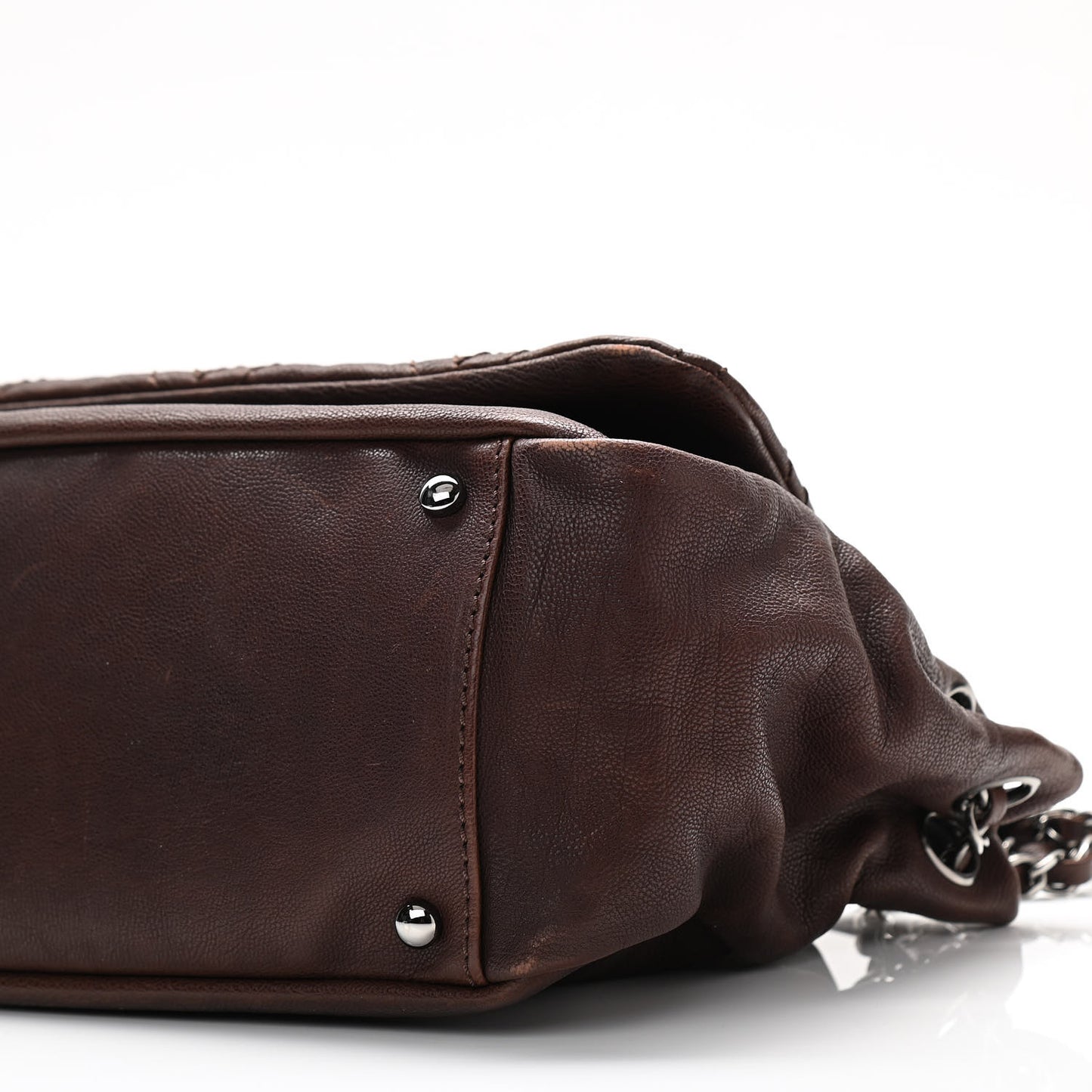 Calfskin Diamond Stitch Accordion Flap Brown