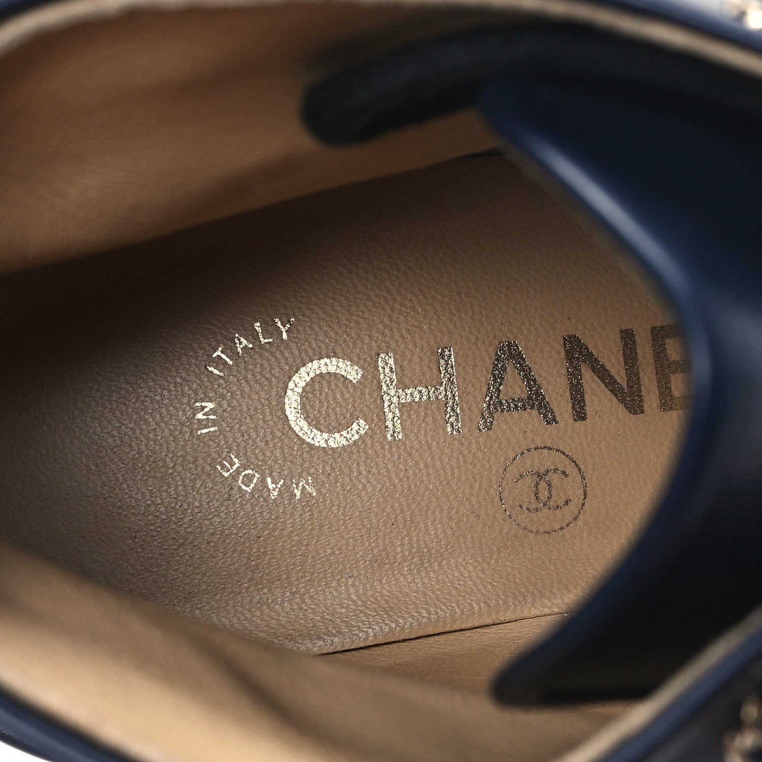 Chanel Calfskin Grosgrain Chain Lace Up CC Short Boots 36 Navy Black 8 of 9