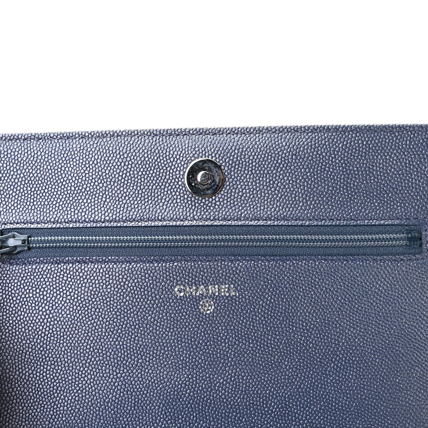 Metallic Caviar Chevron Quilted Vintage Mademoiselle Wallet On Chain WOC Blue