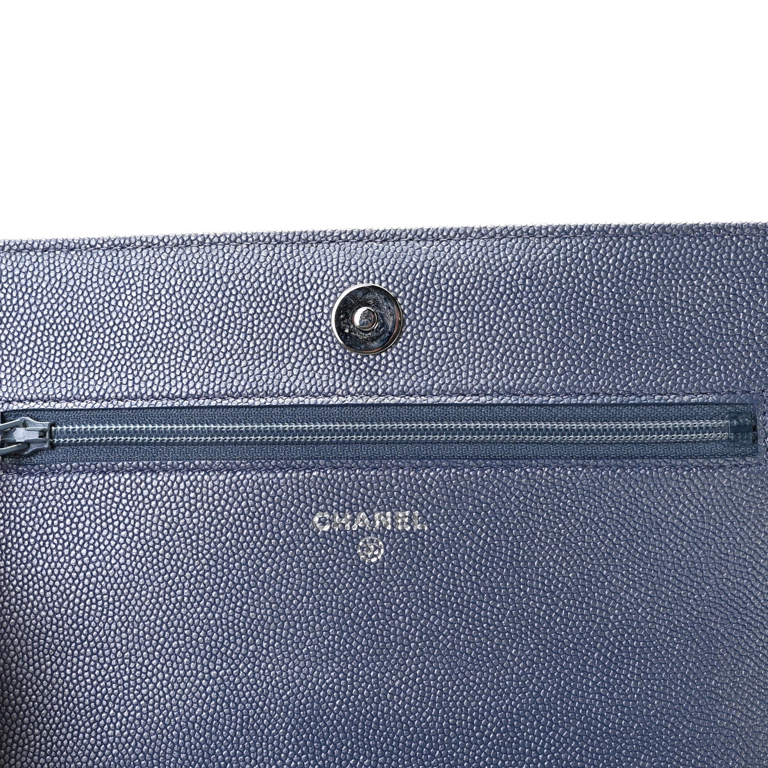 Chanel Metallic Caviar Chevron Quilted Vintage Mademoiselle Wallet On Chain WOC Blue 5 of 6