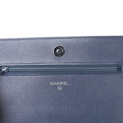 Chanel Metallic Caviar Chevron Quilted Vintage Mademoiselle Wallet On Chain WOC Blue 5 of 6