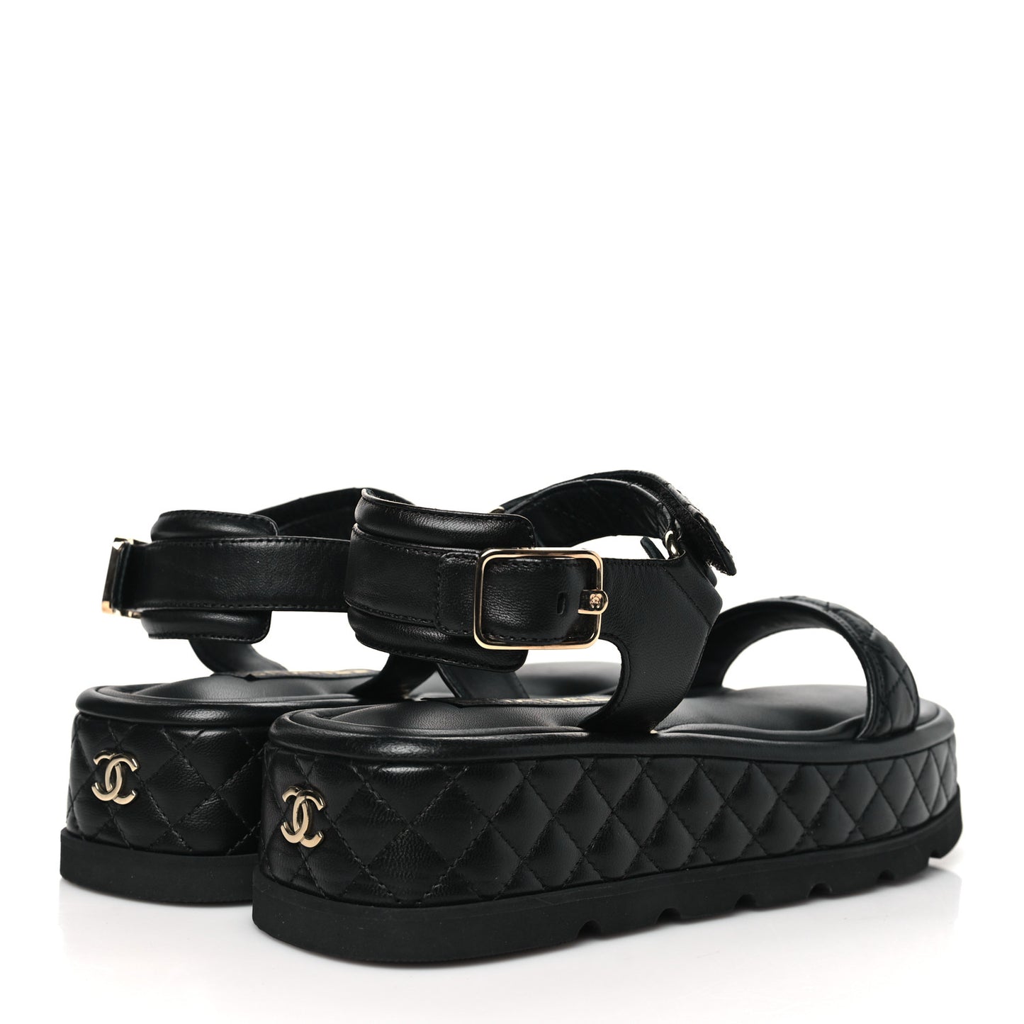 Lambskin Quilted Platform Sandals 39 Black