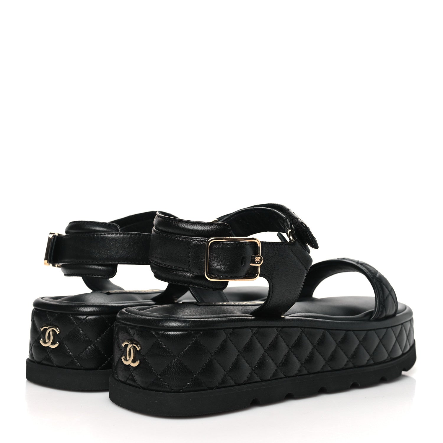 Chanel Lambskin Quilted Platform Sandals 39 Black 4 of 9