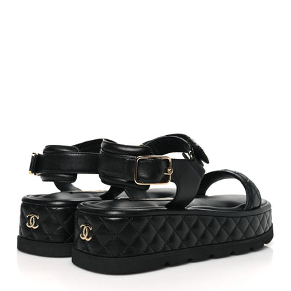 Chanel Lambskin Quilted Platform Sandals 39 Black 4 of 9
