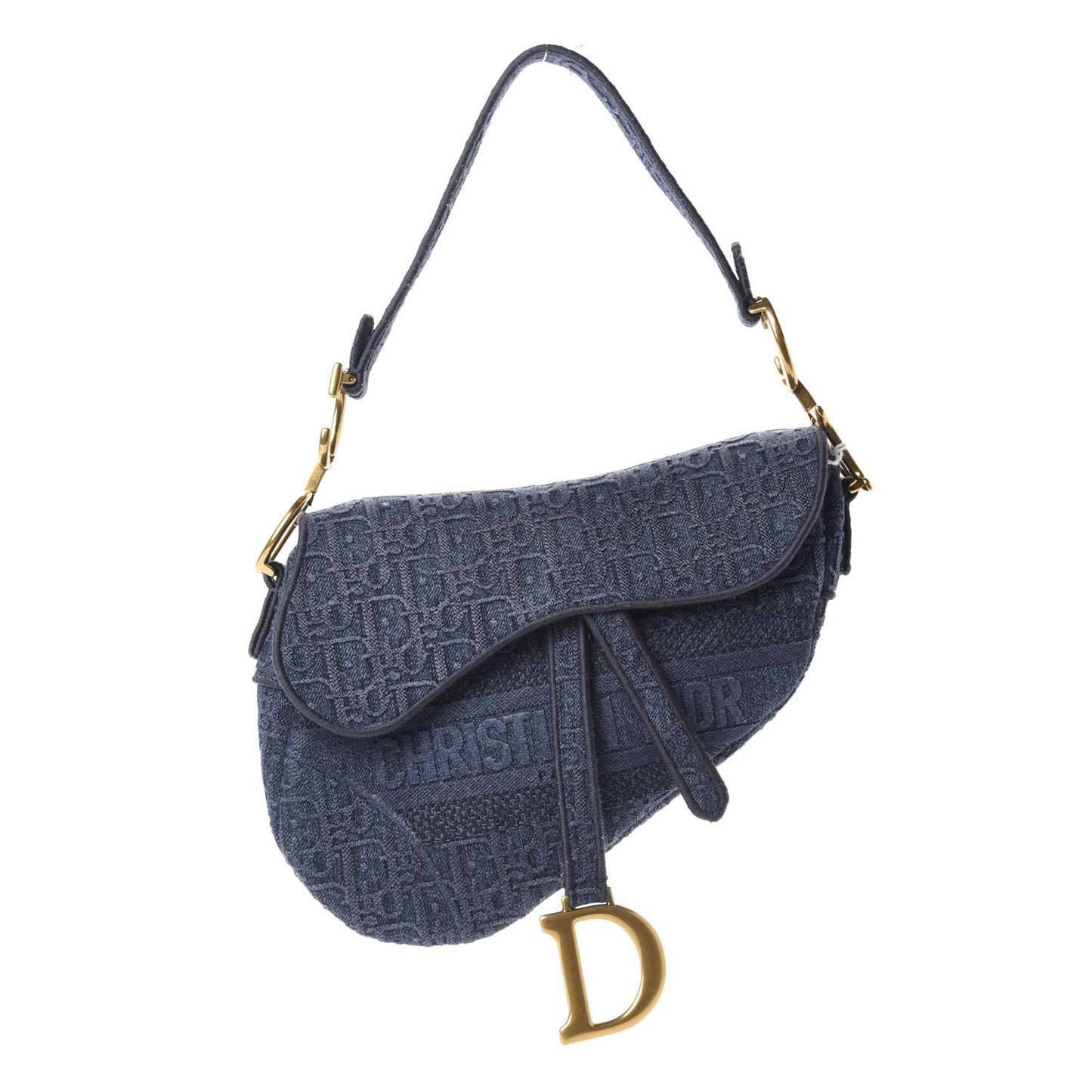 Oblique Embroidered Saddle Bag Denim Blue