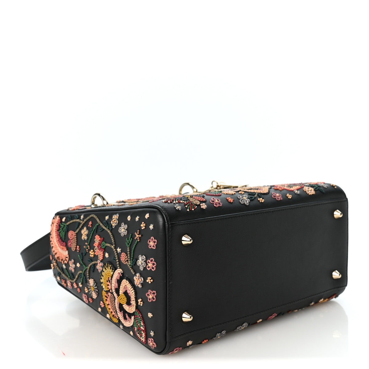 Christian Dior Smooth Calfskin Embroidered Beaded Floral Medium Lady Dior Black Multicolor 4 of 10