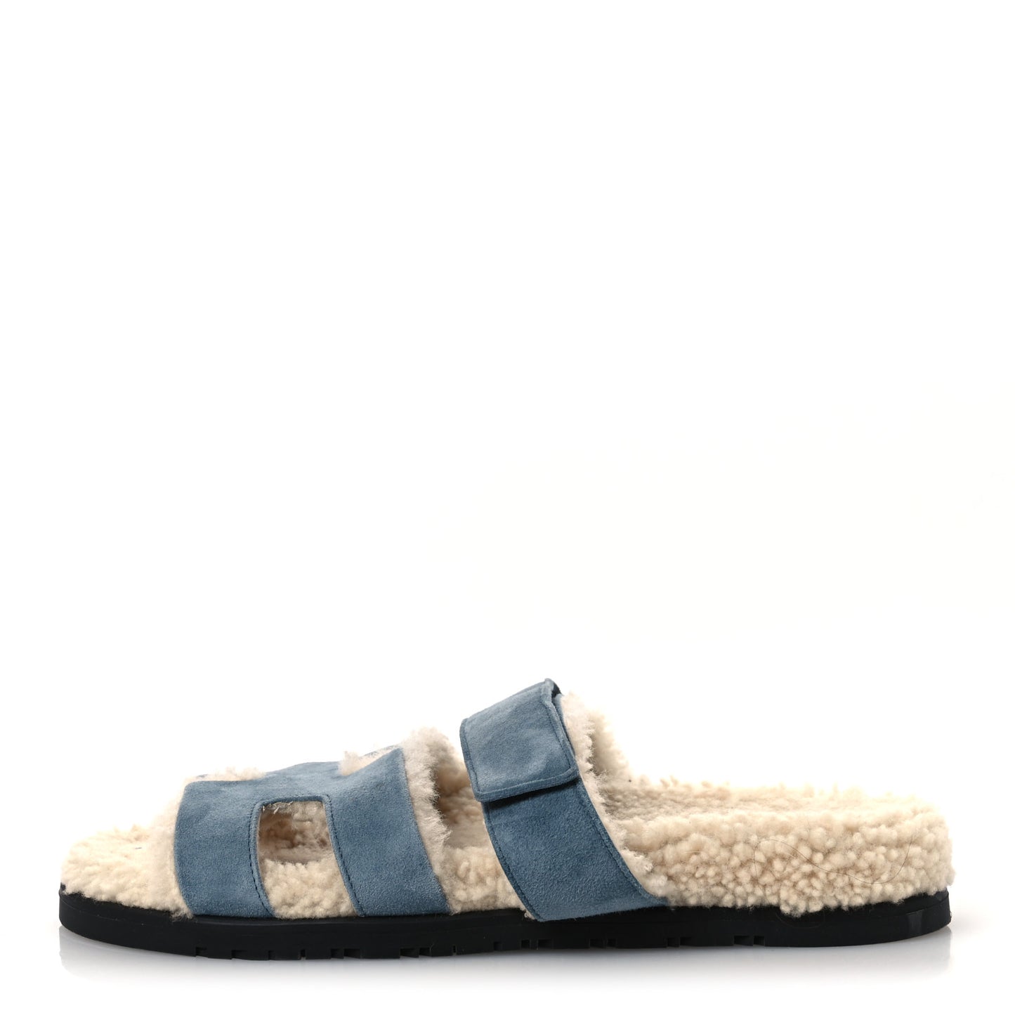 Suede Goatskin Woolskin Womens Chypre Sandals 38 Bleu Pinede Ecru