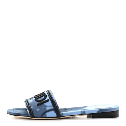 Fendi Canvas Floral Print Logo Flat Slide Sandals 35 Sagittarius Black 2 of 7