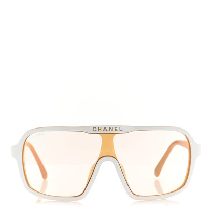 Chanel Acetate Shield Quilted Sunglasses 71655A White Gold 2 of 8