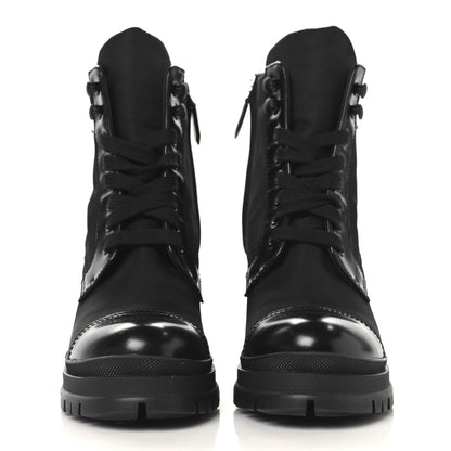 Prada Spazzolato Re-Nylon Metal Triangle Logo Lace Up 85mm Boots 35 Black 3 of 9