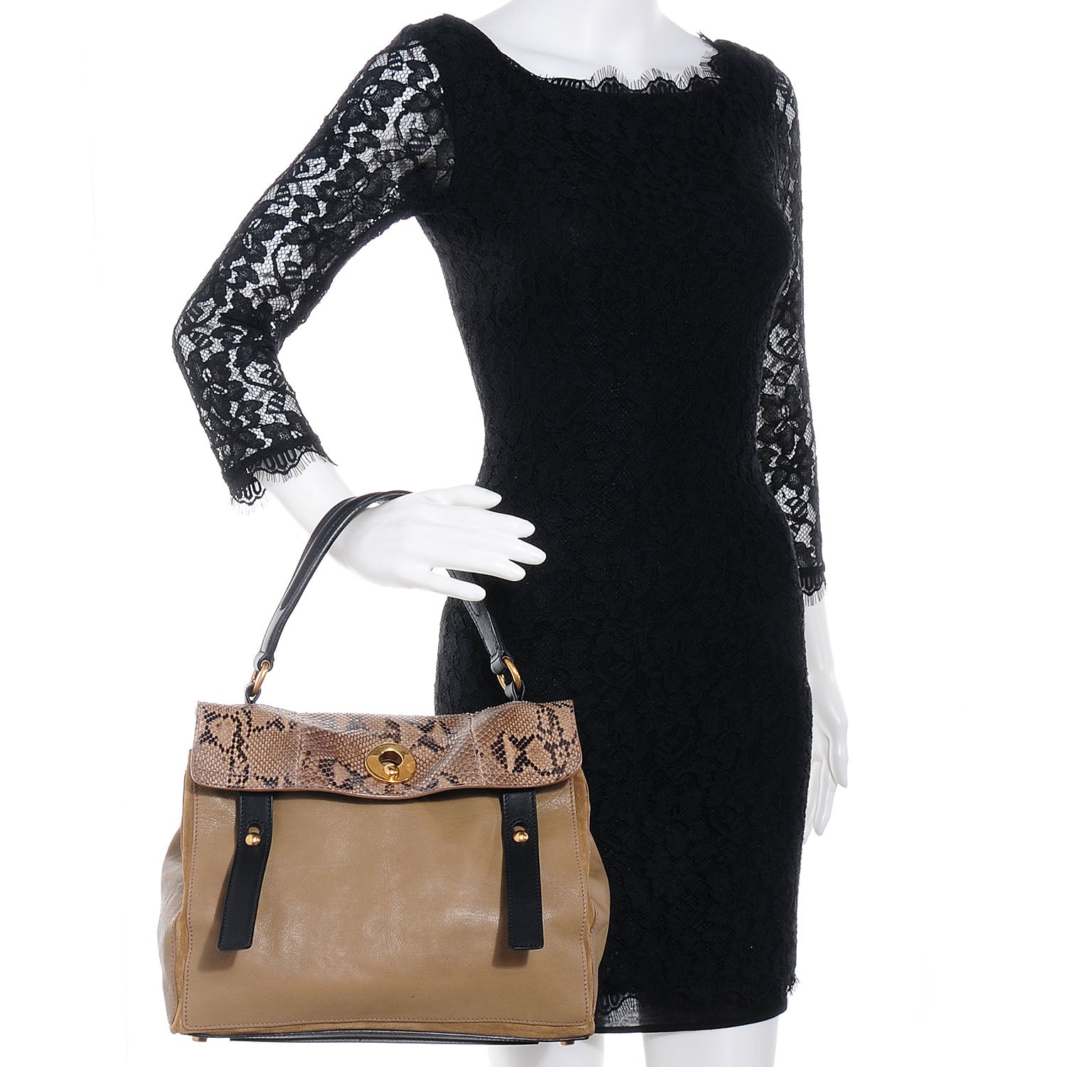 Saint Laurent Calfskin Python Muse Two Sand 2 of 10