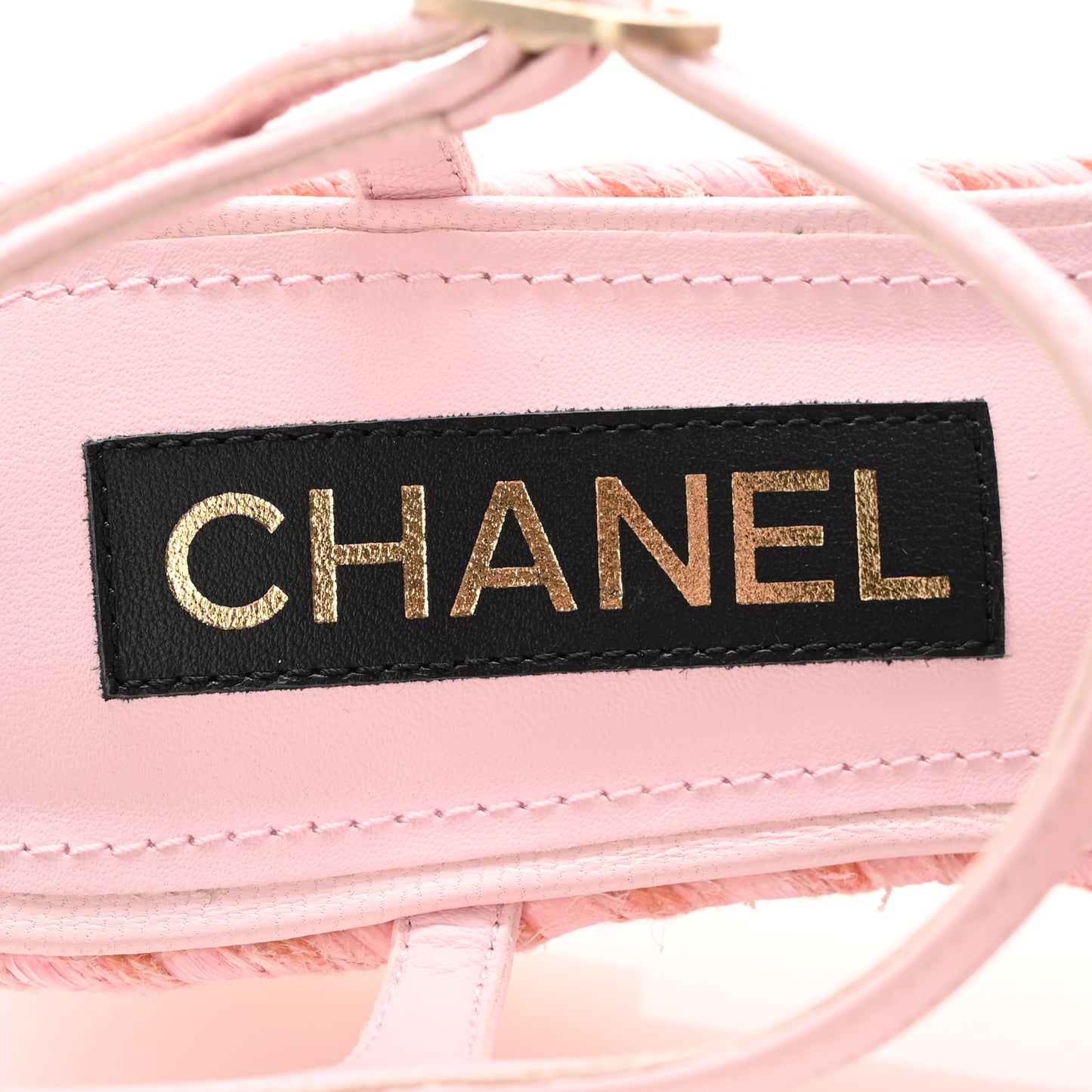 Lambskin Grosgrain CC Espadrilles Wedges 38 Pink Black