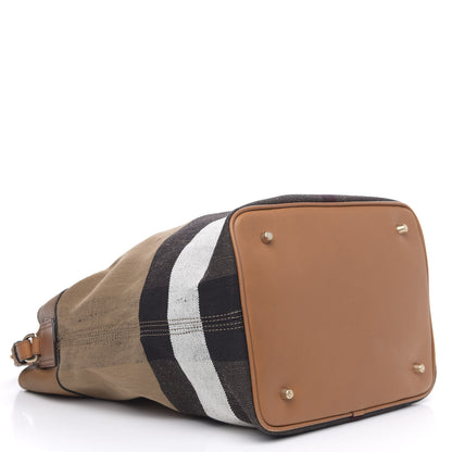 Burberry Grainy Calfskin Canvas Mega Check Medium Ashby Tassel Hobo Saddle Brown 5 of 11