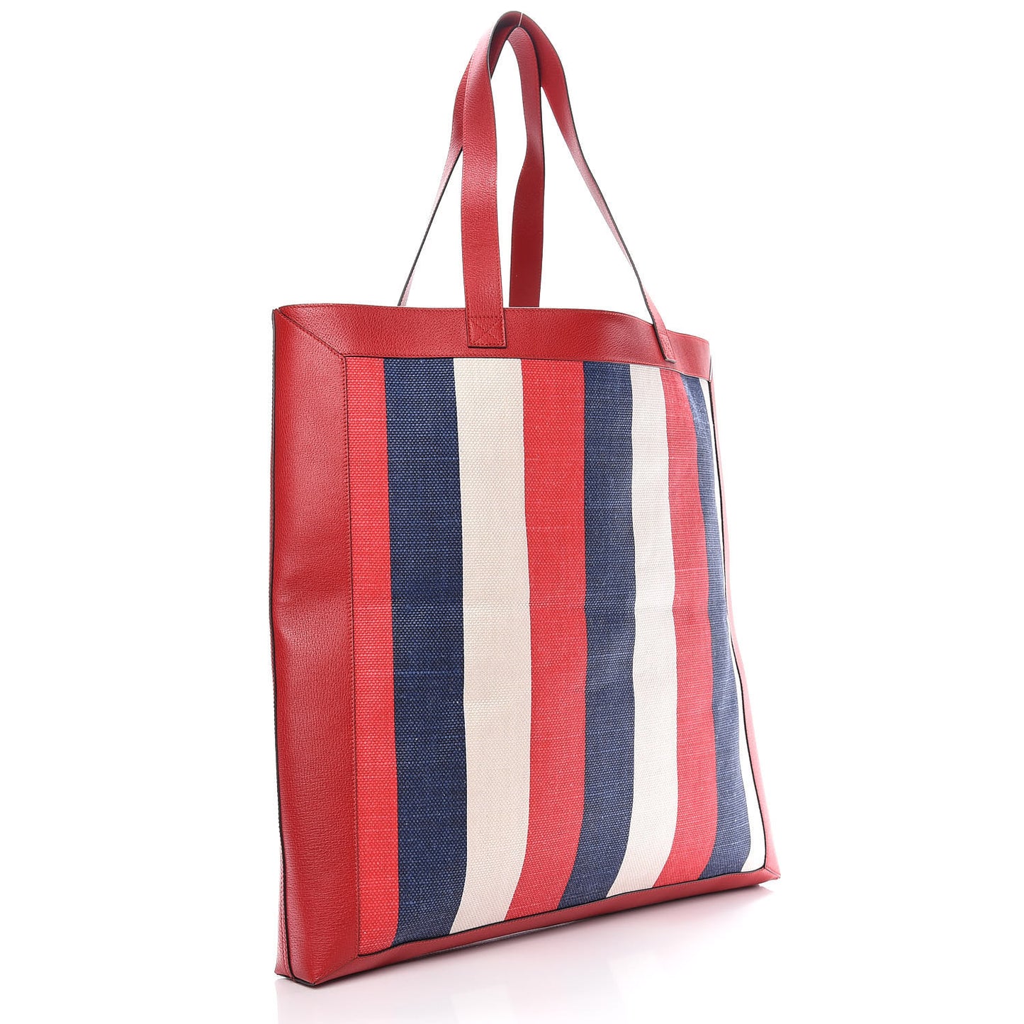Canvas Calfskin Sylvie Stripe Logo Mens Tote Red White Blue