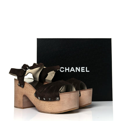 Chanel Suede Wooden Studded Platform Sandals 41 Brown 9 of 9