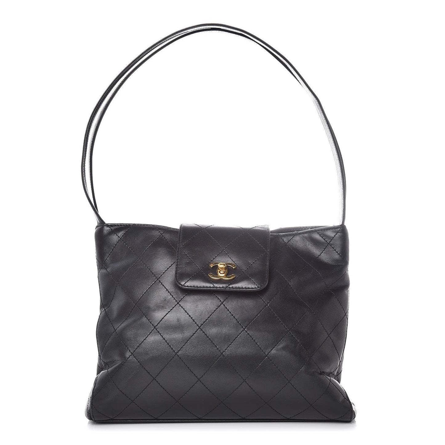 Lambskin Stitched Shoulder Bag Black