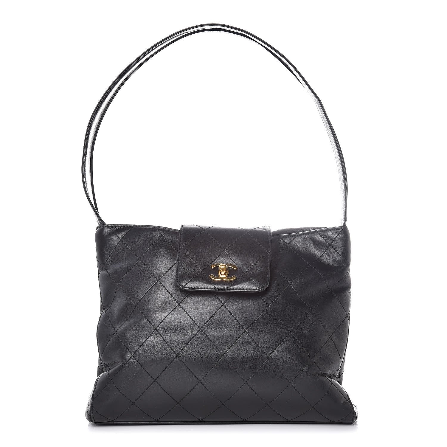 Chanel Lambskin Stitched Shoulder Bag Black 1 of 8