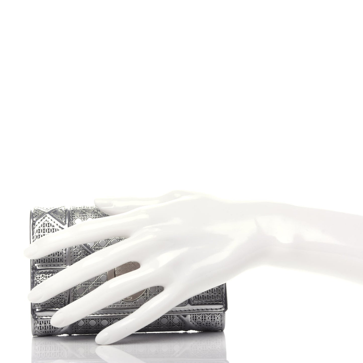 Metallic Patent Micro-Cannage Diorama Elancee Wallet Onyx Silver