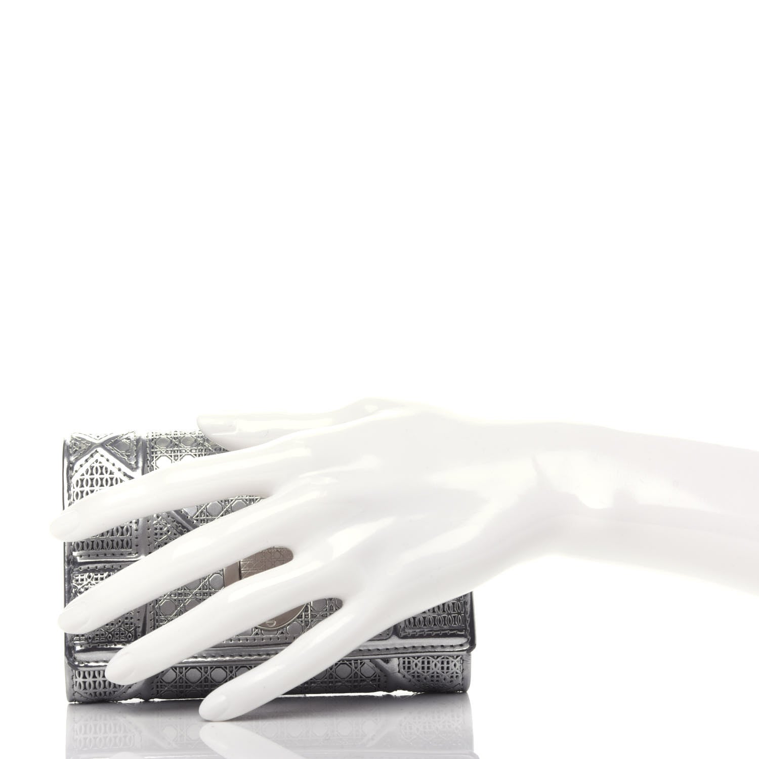 Christian Dior Metallic Patent Micro-Cannage Diorama Elancee Wallet Onyx Silver 2 of 8