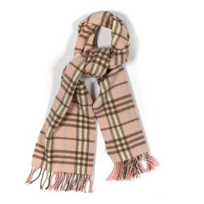 Burberry Cashmere Nova Check Fringe Scarf Pink 1 of 3