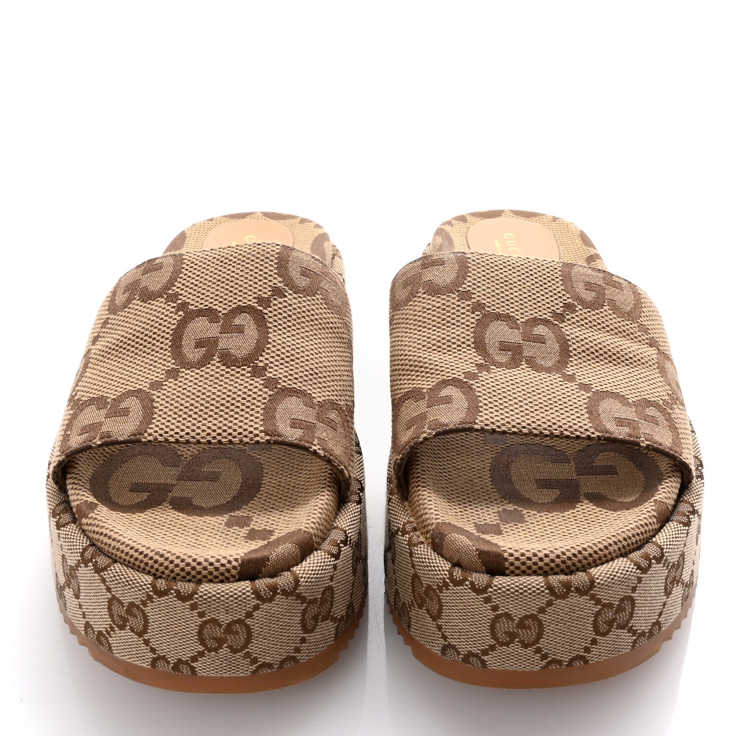 Gucci Monogram Maxi GG Angelina Platform 55mm Slide Sandals 39 Camel Ebony 3 of 10