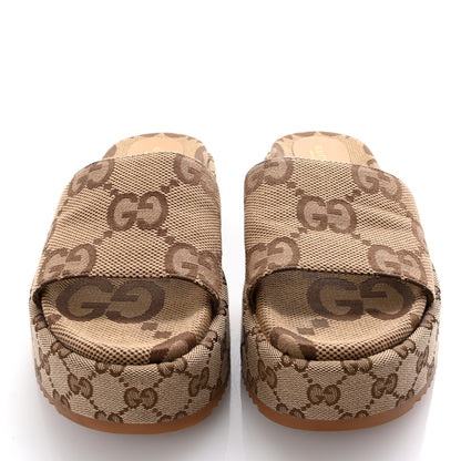 Gucci Monogram Maxi GG Angelina Platform 55mm Slide Sandals 39 Camel Ebony 3 of 10