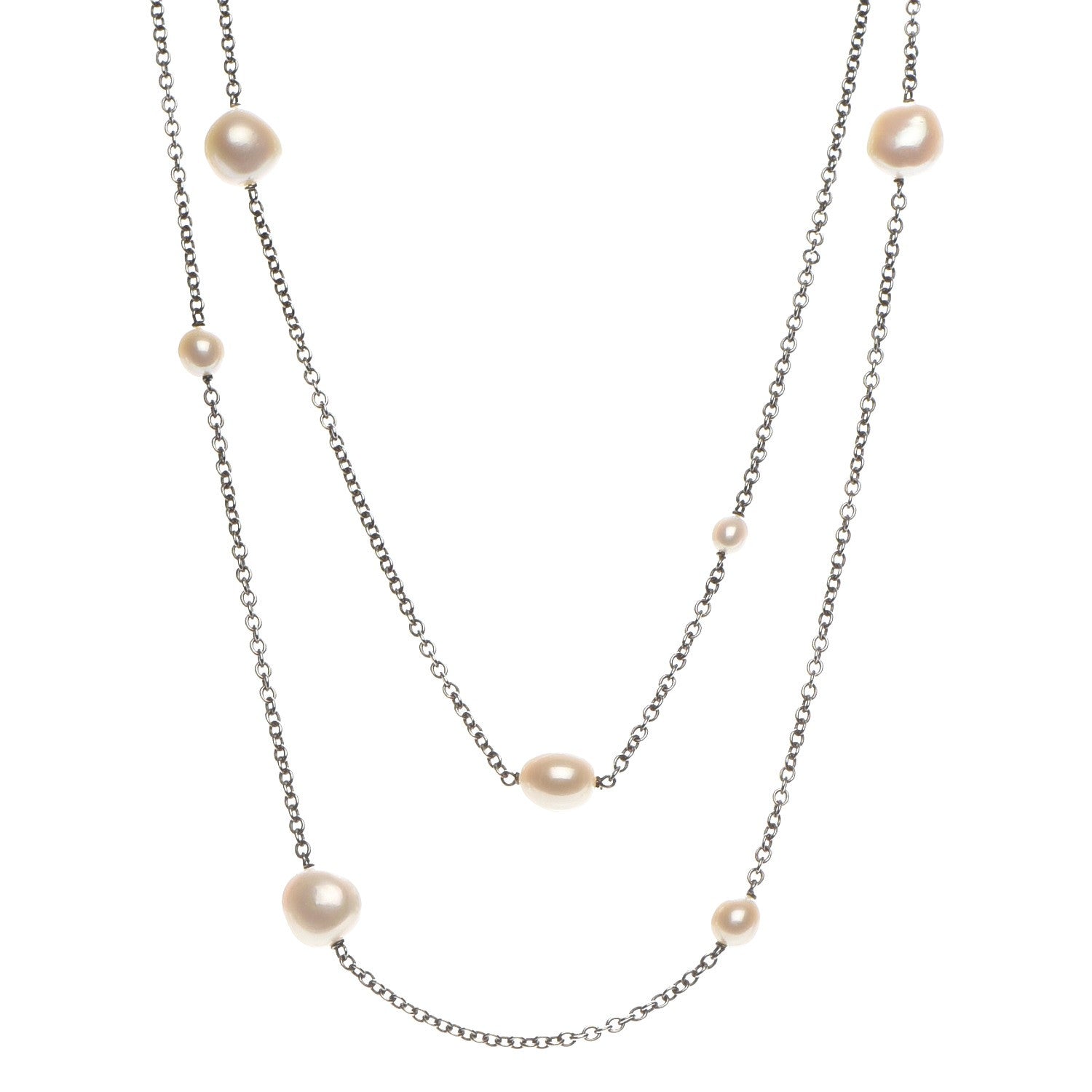 Tiffany Sterling Silver Baroque Pearl Long Necklace 3 of 9
