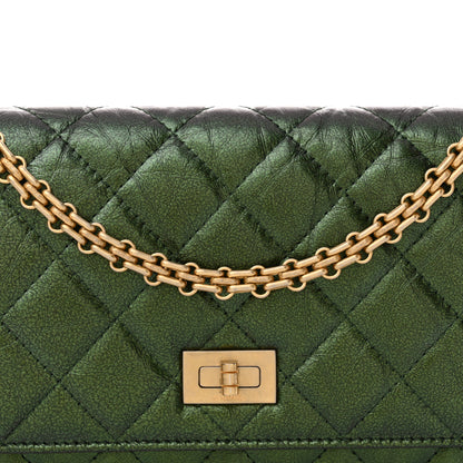 Chanel Metallic Aged Calfskin Quilted 2.55 Reissue Wallet on Chain WOC Green 9 of 11