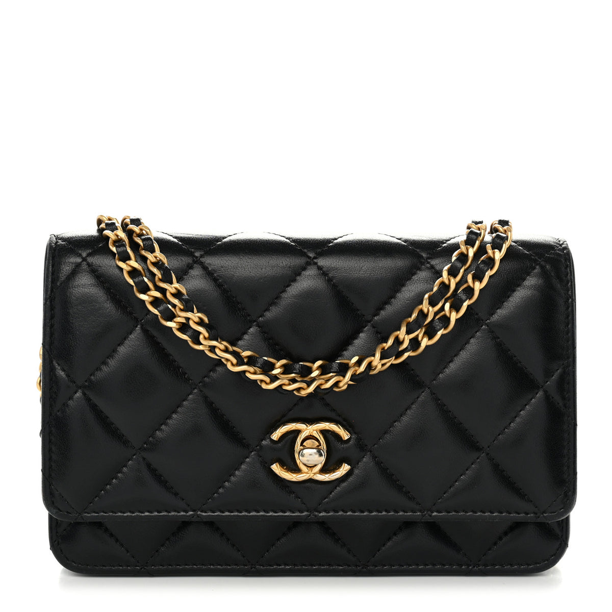 Chanel Lambskin Quilted Logo WOC Wallet On Chain Black 1 of 12