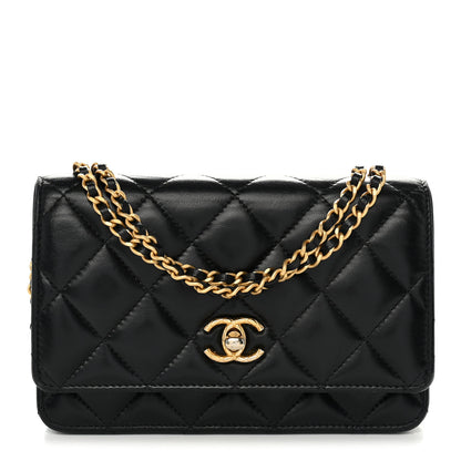 Chanel Lambskin Quilted Logo WOC Wallet On Chain Black 1 of 12
