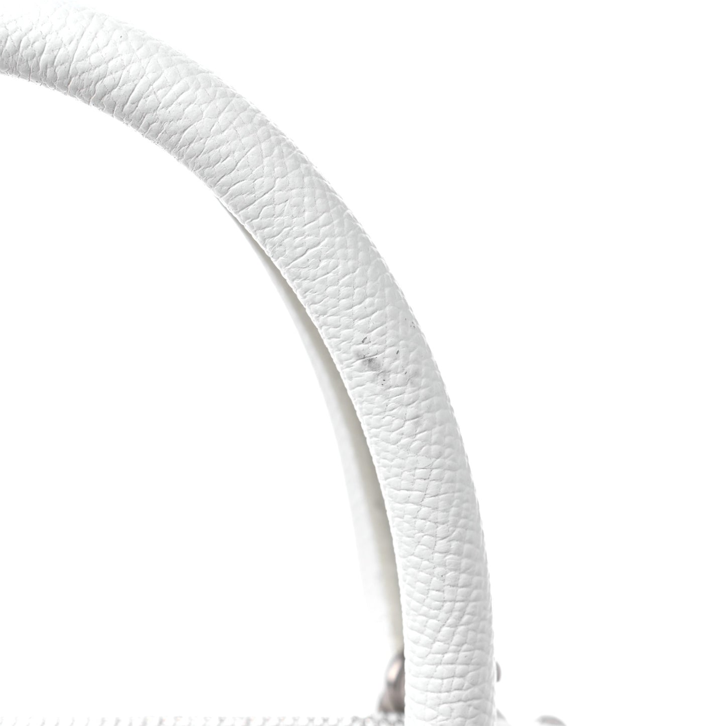 Signature Grained Calfskin Logo S Ville Top Handle Bag White Black
