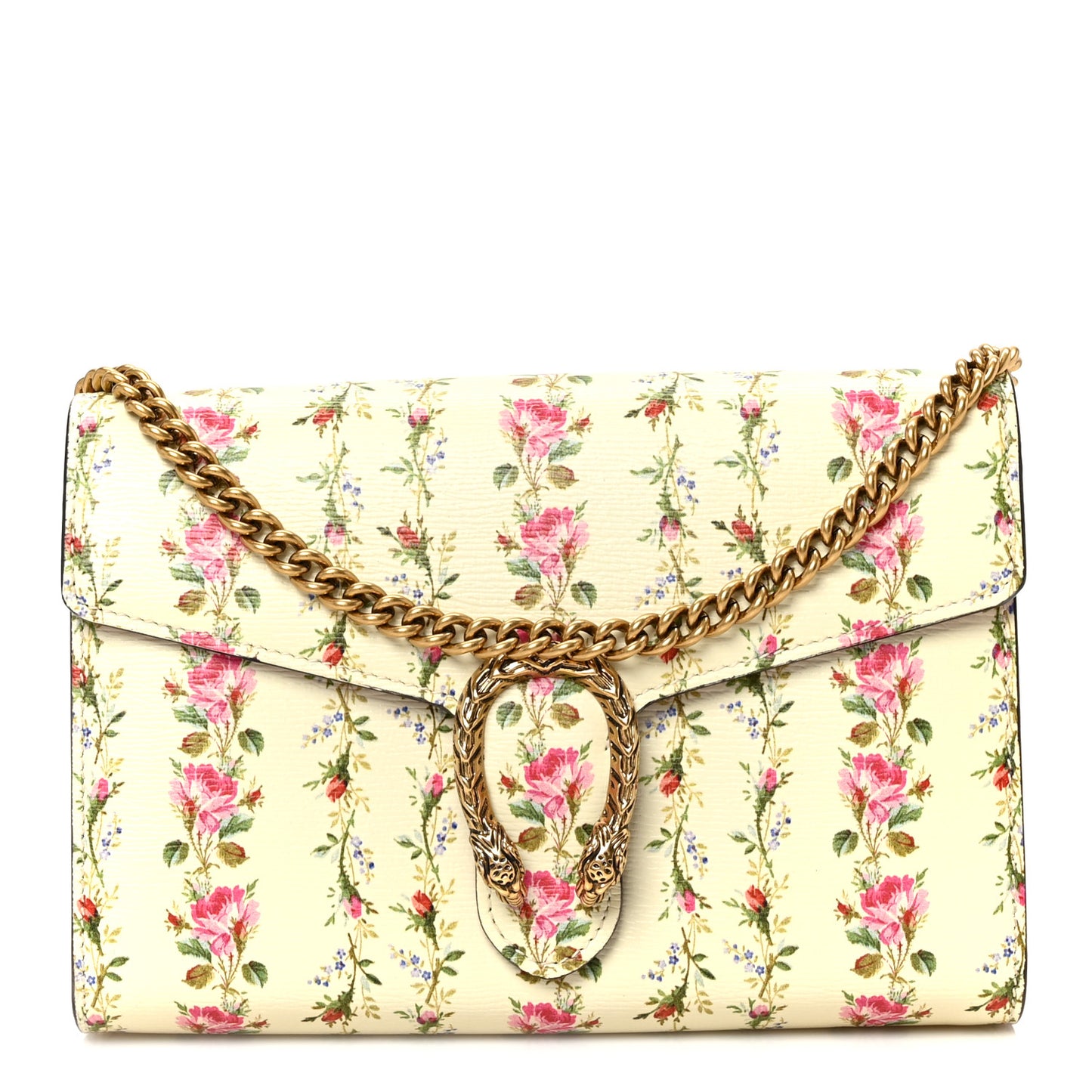 Calfskin Floral Print Mini Dionysus Chain Wallet Ivory Pink