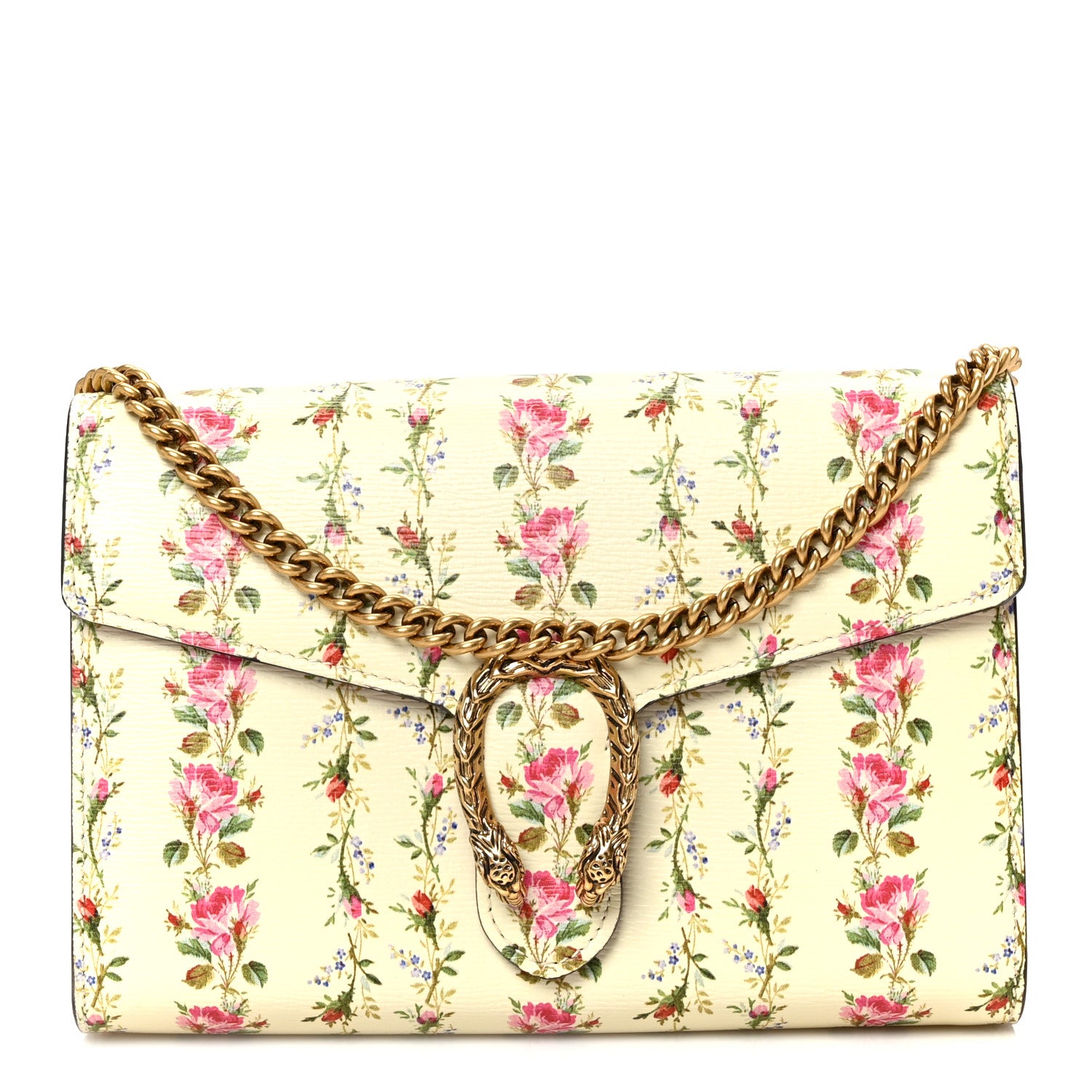 Gucci Calfskin Floral Print Mini Dionysus Chain Wallet Ivory Pink 1 of 10