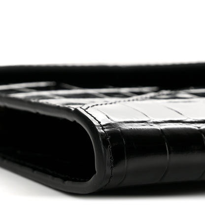 Chanel Calfskin Crocodile Embossed Envelope Clutch With Strap Black 9 of 12