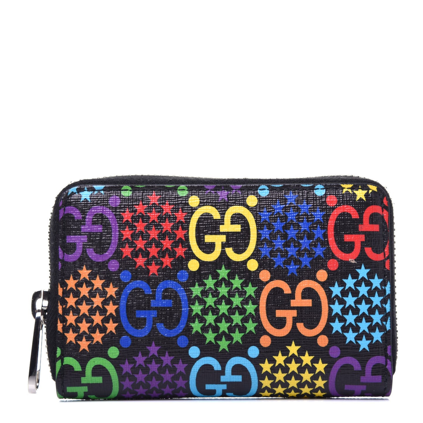 GG Supreme Monogram Psychedelic Zip Around Card Case Wallet Black