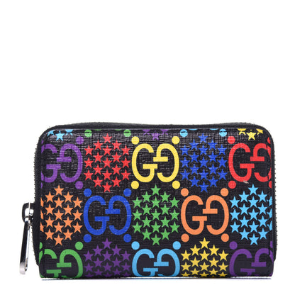 Gucci GG Supreme Monogram Psychedelic Zip Around Card Case Wallet Black 1 of 11