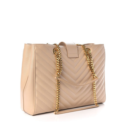 Saint Laurent Grain De Poudre Matelasse Chevron Monogram Shopping Bag Nude Powder 3 of 10