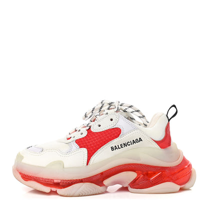 Balenciaga Fabric Mesh Clear Sole Womens Triple S Sneakers 36 White Red 1 of 8