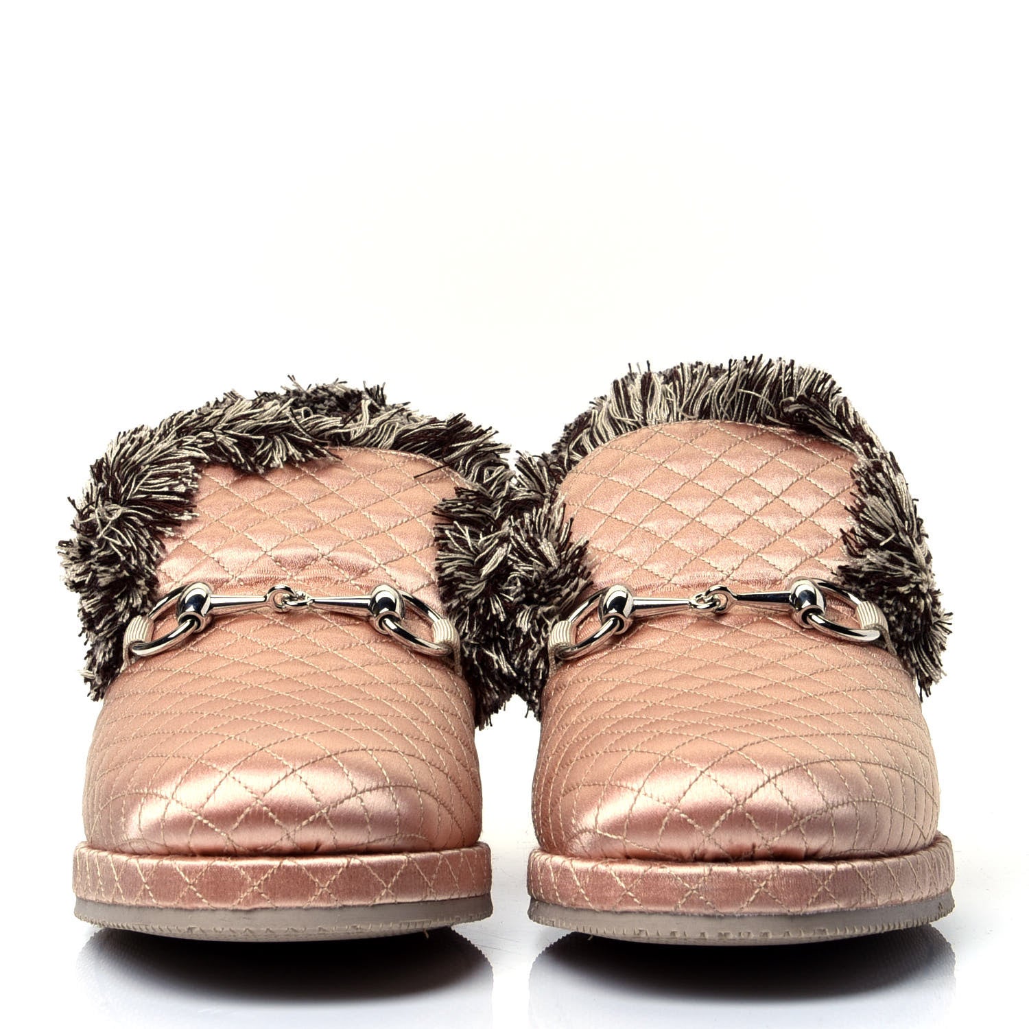Gucci Satin Quilted Womens Fria Horsebit Loafers 37 Apricot Beige 2 of 11