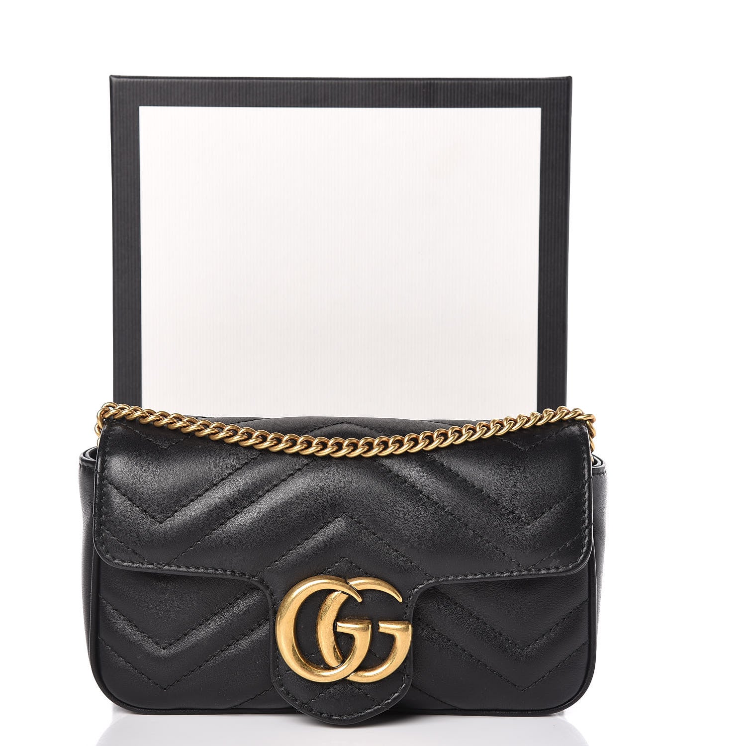Gucci Calfskin Matelasse Super Mini GG Marmont Shoulder Bag Black 10 of 10