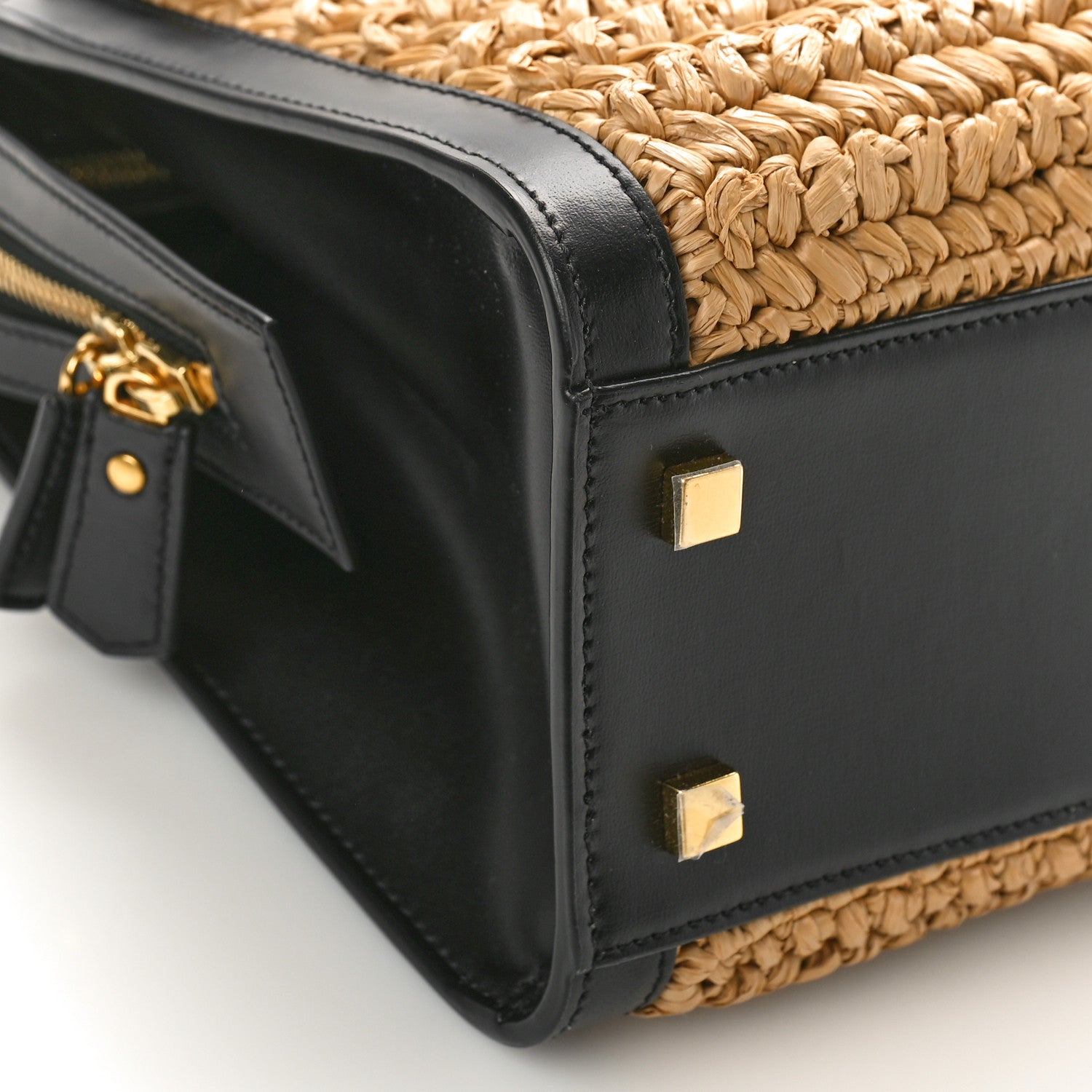 Saint Laurent Raffia Calfskin Small Uptown Tote Black Natural 7 of 8