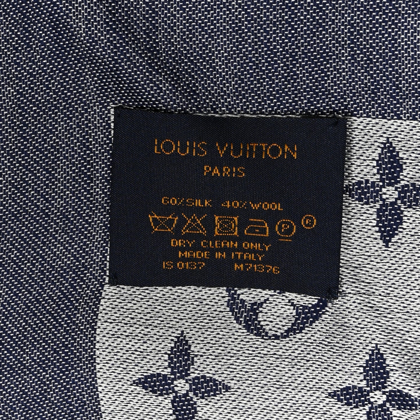 Silk Wool Monogram Denim Shawl  Blue