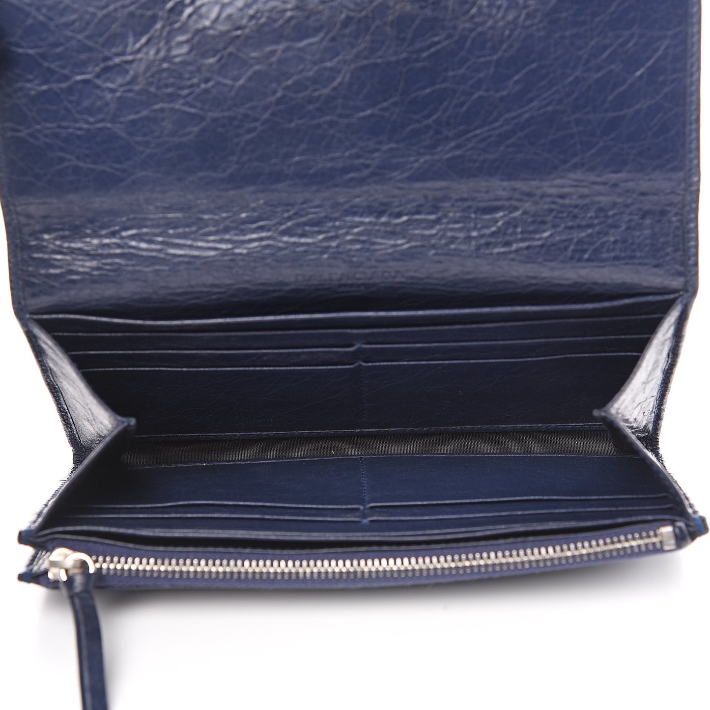 Agneau Classic Silver Hardware Money Wallet Bleu Obscur