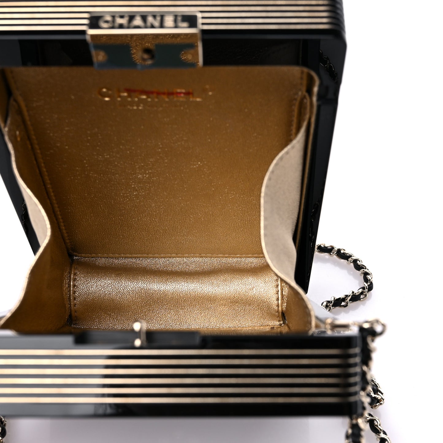 Plexiglass Pearl Playing Card Casino Minaudiere Clutch Black Gold
