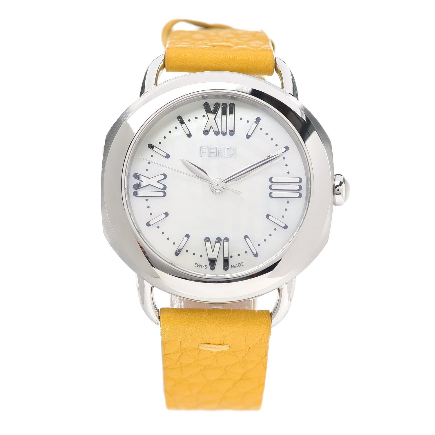 Fendi Stainless Steel Calfskin Mother of Pearl 36mm Selleria Quartz Watch Yellow 1 of 5