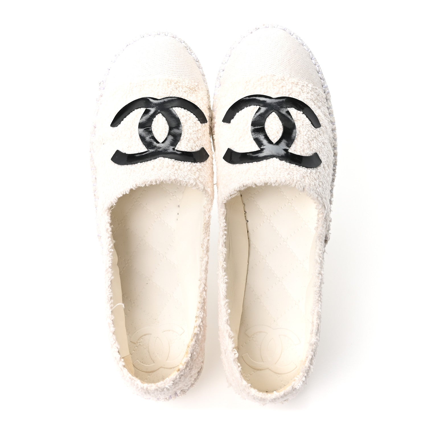 Chanel Tweed Grosgrain Patent CC Espadrilles 35 White Black 2 of 10