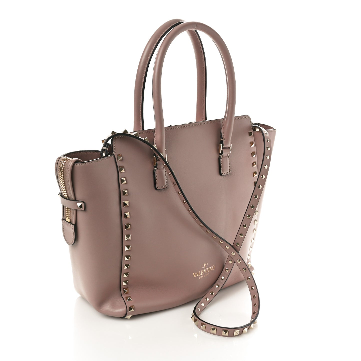 Vitello Rockstud Double Handle Tote Poudre