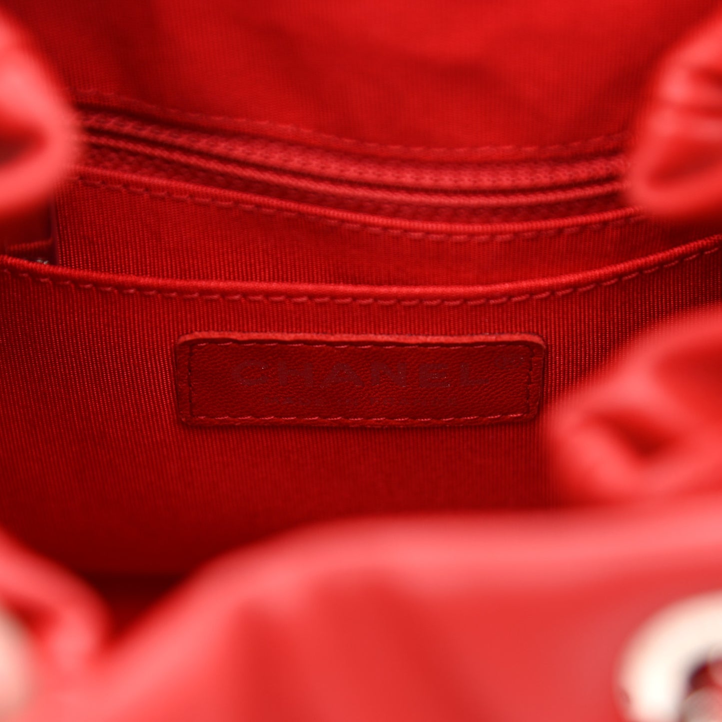 Lambskin Quilted Small CC Chain Drawstring Bucket Bag Red